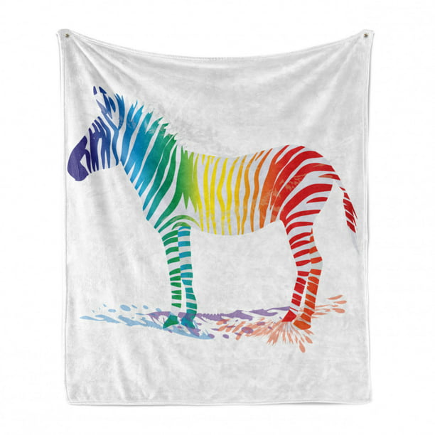 Ambesonne Funny Soft Flannel Fleece Throw Blanket Multicolor Zebra in Gradient Rainbow Colored Stripes Nature Wilderness Zoo Animal Theme Cozy Plush for Indoor and Outdoor Use 60 x 80 